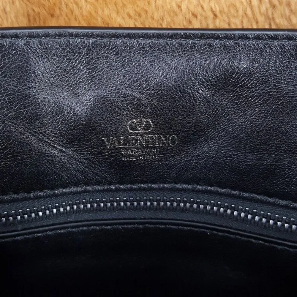 VALENTINO GARAVANI Mens Black Nappa Leather Tote V Logo Plaque Top Handle $2595